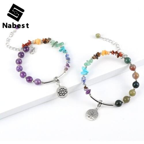 Women Natural Stone 7 Chakras Irregular Chip Gravel Bracelet Strawberry Crystal India Onyx Beads Adjustbale Bangle Reiki Jewelry