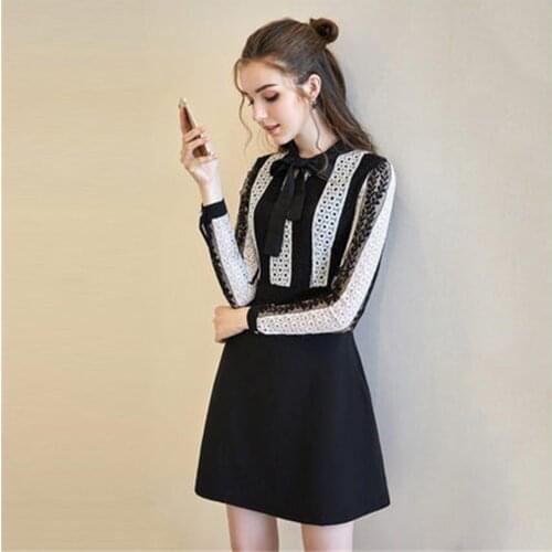 Women dress The new Casual fashion bow large size 5XL was thin long-sleeved lace dress women