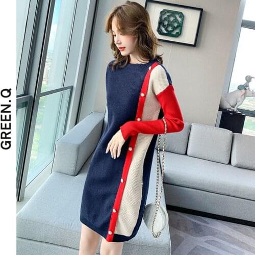 Autumn Knitted Long Pullover Dress O-Neck Long Knitted Autumn Long Sleeve Pull jumpers Female Tops Female