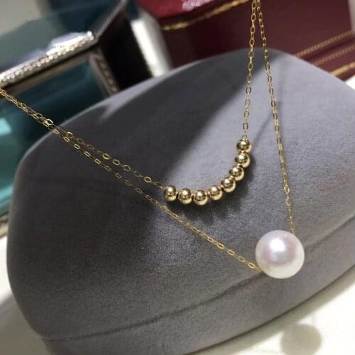 ZHIXI Real 18K Gold Pearl Necklace Pure Solid AU750 Chain White Natural AKOYA Seawater Pearls For Women Wedding Fine Jewelry D54