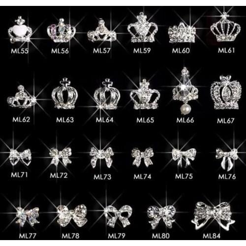 10pcs/pack Nail Art Charms Crown/Bow Rhinestones Alloy 3D Charm Nail Crystal Rhinestone Alloy Sliver gems Charm Nail art Decorat