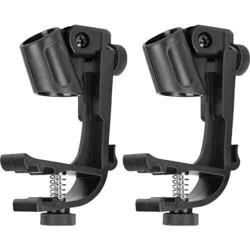 2pcs Universal Microphone Clip Stand Holder Adjustable Shockproof Drum Rim Mic Bracket Handheld Microphone Wireless/Wired