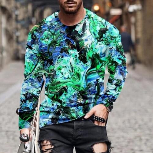 2021 casual spring and autumn style long-sleeved T-shirt 3d color glare code printing casual tide brand round neck long sleeve