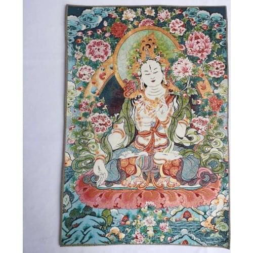 36" Tibet Tibetan Cloth Silk White Tara Guanyin Kwan-yin Tangka Thangka Mural