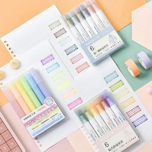 6pcs/pcs Highlighter Macaron Large Capacity Marker Pen DIY Hand Account Poster Drawing Graffiti Stationery Pen