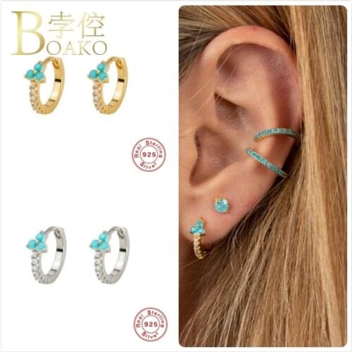 925 Silver Earrings For Women Gold Small Hoop Earrings Girl Gift Cartilage Piercing Earring Female Blue Zircon Stud aretes B5