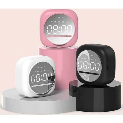 Bluetooth 5.0 2 In 1 Mini LED Screen Mirror Night Light Speakers Alarm Clock