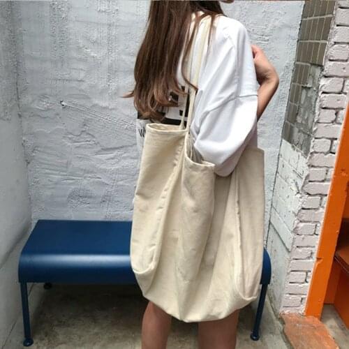 Large Canvas Tote Bag Women Big Capacity Shopping Handbag Simple Lady Shoulder Bag Solid Color Handle Bag Reusable Designer Tote
