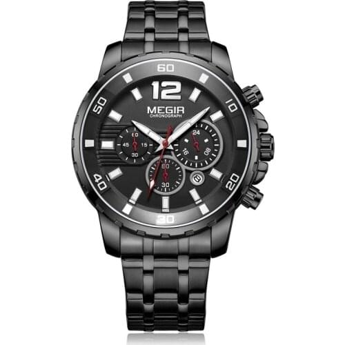 MEGIR Men Watch Top Luxury Brand Chronograph Calendar Wristwatch Military Sport Full Steel New Male Clock Relogio Masculino 2068