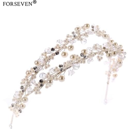 Alloy Bride Pearl Elastic Hairbands for Wedding Hair Jewelry Accessories Women Wedding Tiaras Headband Pearl Headdress