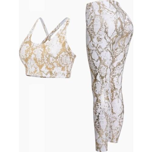 Fitness Suit Women Metal Snake Running Sport High Waist Leggings And Top Push-up Bra High Elastic Yoga Set Tracksuit Sportwear