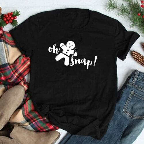 Oh Snap 100% Cotton T-shirt Cute Gingerbread Man Holiday Gift Tshirt Funny Women Short Sleeve Graphic Christmas Top Tee Shirt