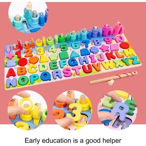 Montessori Toy 5 In 1 Early Education Wood Matching Board Puzzle Toy for Kids