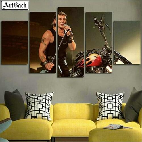 Five diamonds painting johnny hallyday motorcycle landscape full square 5d diamond mosaic embroidery decorative painting