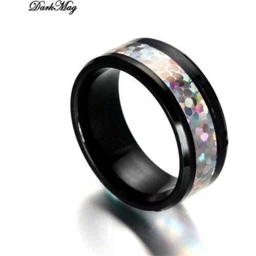 DarkMag Fine Jewelry 8MM Inlaid Abalone Shell Beveled Steel Stainless Steel Ring Wedding Jewelry US Size 6 7 8 9 10 11 12 13