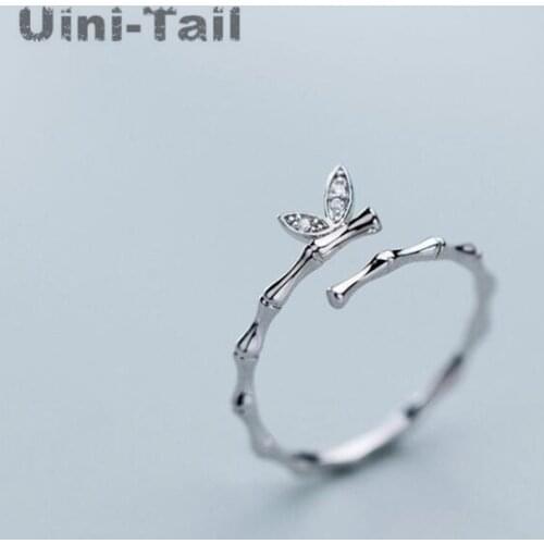 Uini-Tail hot new 925 sterling silver temperament sweet branches leaves micro-inlaid ring fashion trend personality high quality