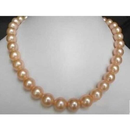Round natural 12-13mm genuine south sea gold pink pearl necklace 18" 14k gold