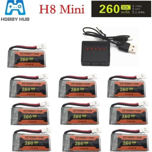 H8 Mini Battery 3.7V 260mAh Lipo Battery and (5in1) Charger for Eachine H8 JJRC H8 RC Quadcopter drone part