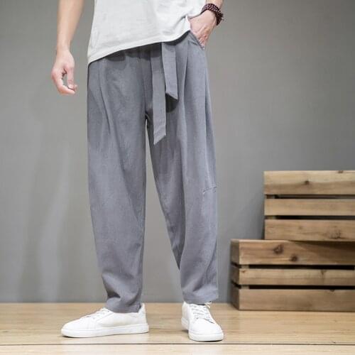 New Spring Cotton Linen Pants Men Elastic Waist Casual Harem Pants Loose Sweatpants Traditional Chinese Trousers pantalons homme