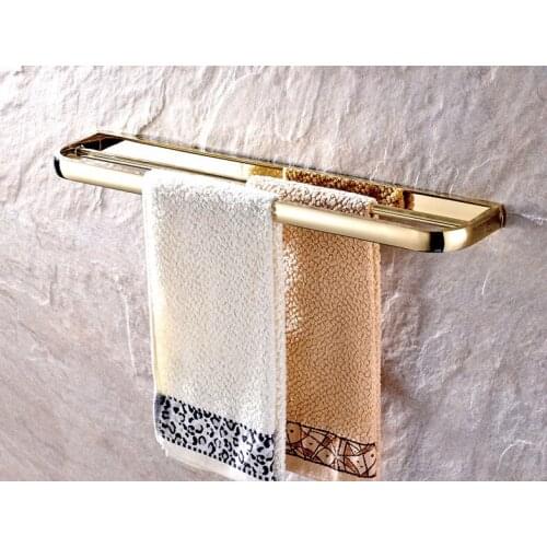 Wall Mounted Polished Gold color Brass Bathroom Double Towel Bar Towel Rail Holder Bathroom Accessory mba842