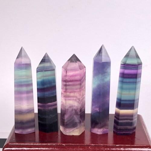 Natural Fluorite Hexagonal Column Crystal Point Healing Wand Mineral Crystal Home Decoration Stone Study Room Decoration