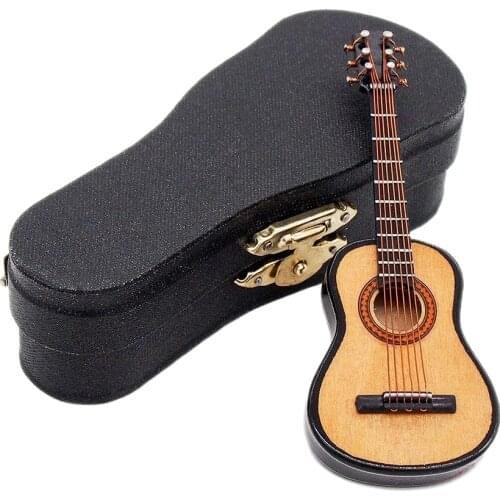 Odoria 1:12 Miniaure Wooden Acoustic Guitar with Stand and Case None Playable Musical Instrument Dollhouse Gift