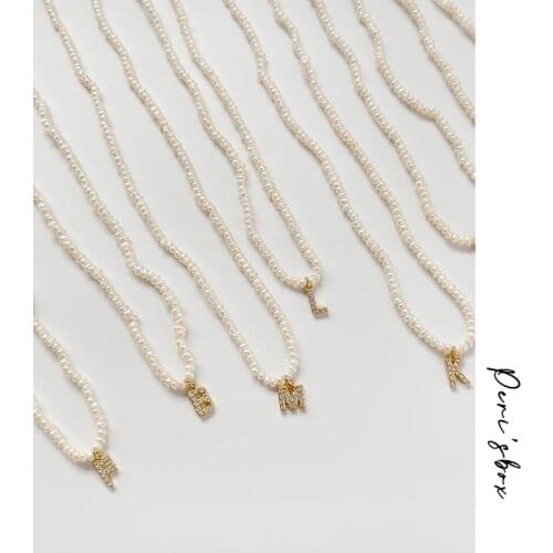 PerisBox Natural Freshwater Pearl Alphabet A-Z Initial Necklaces For Women Boho Beaded Rice Pearl Zircon Letter Necklace Choker