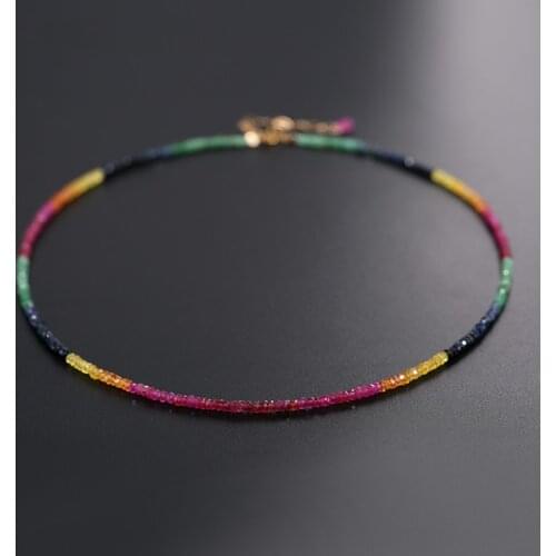 DAIMI Faceted Color Sapphire Necklace Female Genuine Gemstones 14k Gold Injection Beaded Necklace For Girlfriend