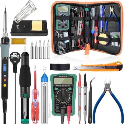 220V 80W Adjustable Temperature Soldering Iron Kit Desoldering Pump With Multimeter Iron Stand Tweezer Tool Kit