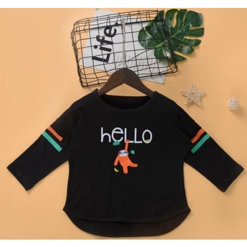 Long Sleeve Girl T-shirt Letter Print Black Color Cotton Kids Tees Tops Spring Children Clothes