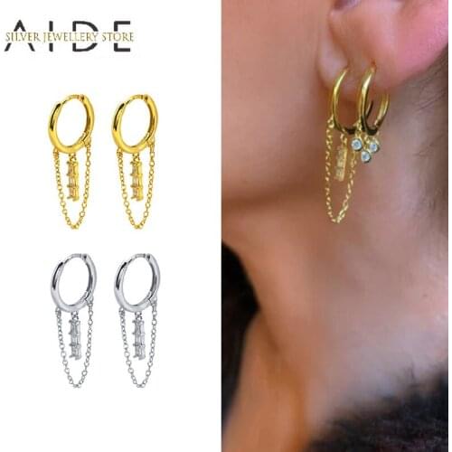 AIDE Korean INS Chain Hoop Earrings For Women Fashion Double Hoops Ear Back Hanging Piercing Earings Silver 925 Jewelry brincos