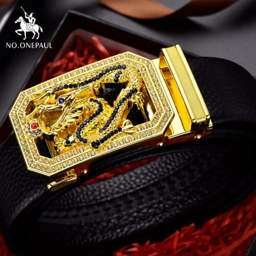 NO.ONEPAUL Brand Fashion belt Genuine Leather Mens Belts Cow Leather Luxury Zodiac Automatic Belts for Men 3.8cm Width Business
