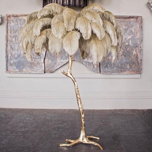 Nordic Luxury Ostrich Feather LED Floor Lamp Gold Copper Floor Light Modern Home Decor Floor Lamps for Living Room Standing Lamp