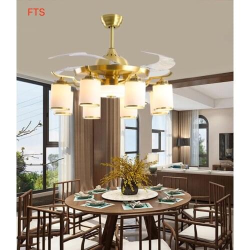 Luxury fan light Chinese style atmosphere retro living room fan light restaurant Asian style remote control