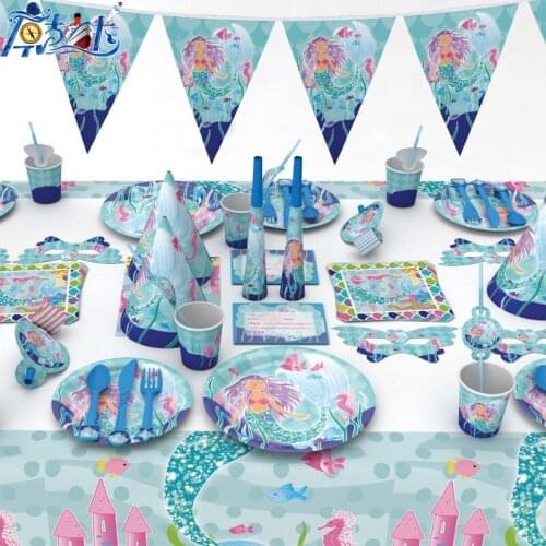 Mermaid Party Decor Mermaid Disposable Tableware Latex balloon Headwear Banners Birthday Party decor Child birthday
