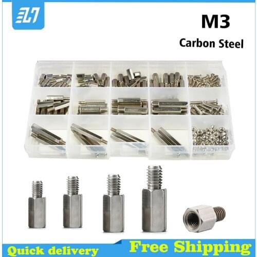 M3 Hex Hexagon Standoff Male Male Computer PCB Hollow Pillar Stud Board Spacer Assortment Kit Nickel Plated Carbon Steel