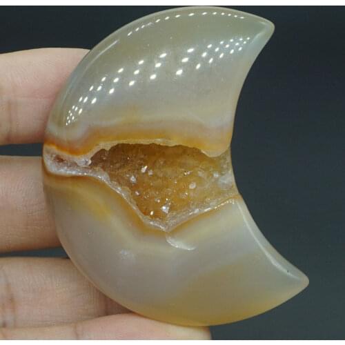 Moon Sculpture Natural Gemstone Agate Geode Figurine Crystal Healing Decor#8