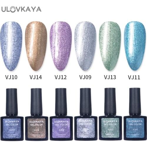 ULOVKAYA Glitter Metal Gel Polish Set For Manicure Semi Permant Top Base Coat UV LED Nail Gel Varnish Soak Off Nail Art Lacquer