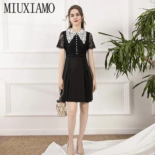 MIUXIMAO 2021 Spring Summer Party Dress Half sleeve Office Lady Eleghant Lace Black Casual Dress Women Vestidos