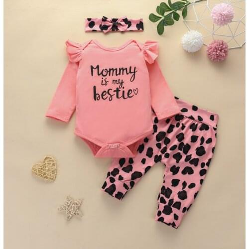 Spring Autumn Baby Girls Outfits Fashion Casual Long Sleeve Jumpsuit + Leopard Trousers + Headband Suit