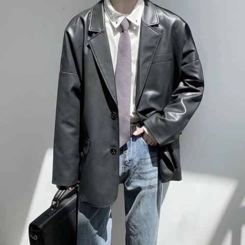 Spring Leather Jacket Mens Fashion Casual Leather Suit Jacket Men Streetwear Korean Style Loose Leather Dress Jacket Mens S-XL