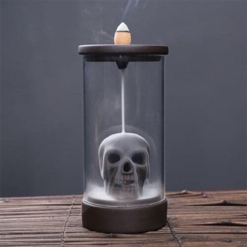 Ceramic Handicraft Windproof Waterfall Backflow Skull Incense Burner Home office Tea House Decorate Ceramic Incense Fountain