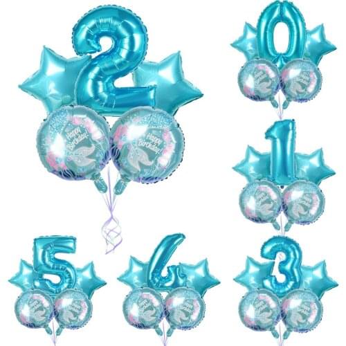 5Pcs Mermaid Theme Party Foil Balloons Little Mermaid Balloon Kids Birthday Party Decorations Mermaid Baby Shower Supplies