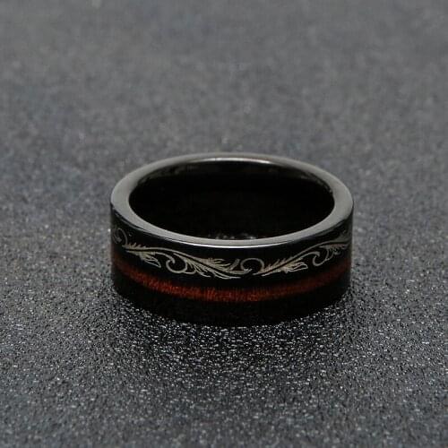 WRY 8MM Black Tungsten Rings Inlay Wood