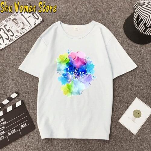 Women Splash color Watercolor Cute Short Sleeve Fashion Printed Summer Lady Womens Clothing Tops T-Shirt Shirt Tees Female T Shi