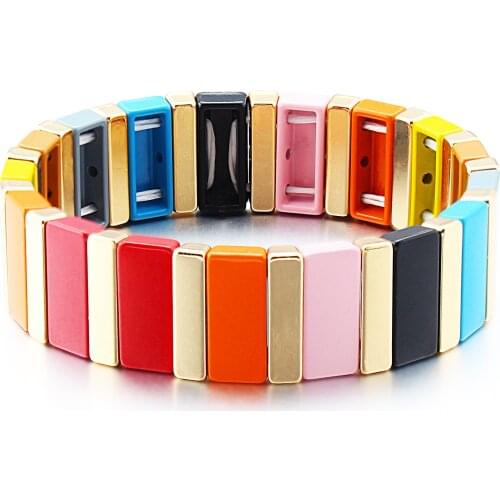 Rainbow Enamel Tile Bracelets Bohemia Handmade Stretch Stackable Bangle Tila for Women Jewelry Bracelet Girlfriend Gifts