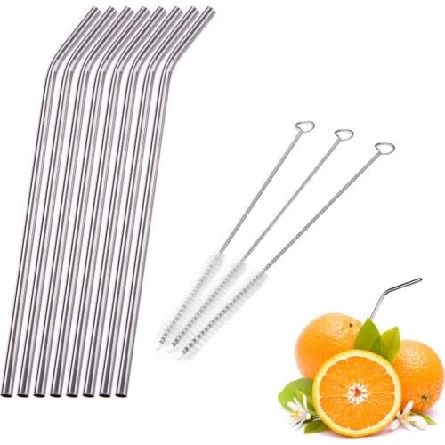1/4/6/8Pcs/lot Reusable Stainless Steel Drinking Straw Metal Straight Curved with 1/2/3 Cleaner Brush Kit Home Bar Drinkware