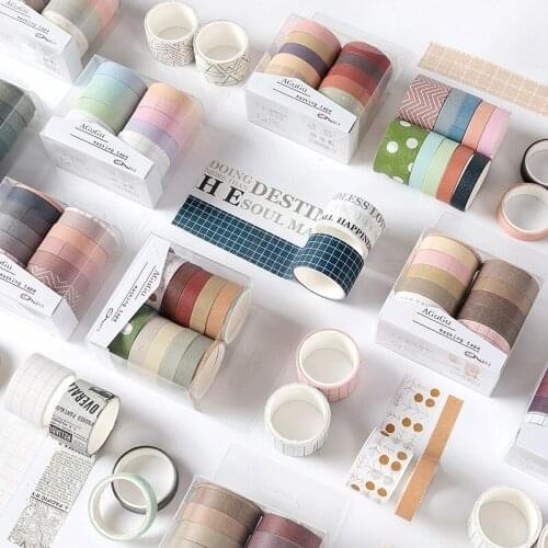 10Pcs/Set Simple Solid Color Washi Tape Beautiful Sticker DIY Decoration Scrapbooking Masking Adhesive Tape School Stationery