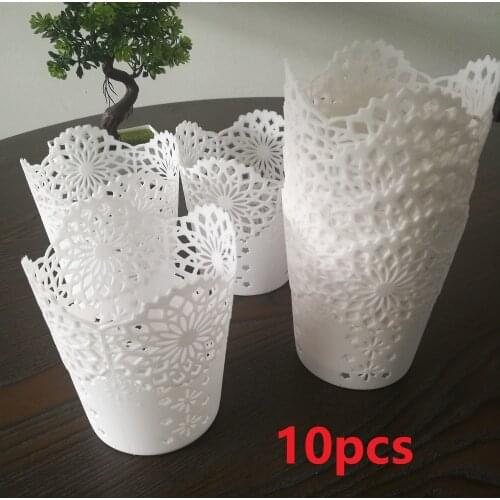 10pc Lace Hollow Makeup Brush Pen Storage Holder Desk Organizer Flower Vase Pot White