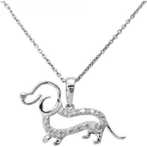 2018 Fashion Long Necklaces Silver Colour Crystal Puppy Dog Pendant Dachshund Animal Necklace